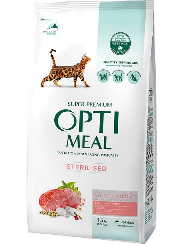 OptiMeal Sterilised Dana Etli Ve Sorgumlu Kısırlaştırılmış Kedi Maması 1.5 Kg OptiMeal Sterilised Dana Etli Ve Sorgumlu Kısırlaştırılmış Kedi Maması 1.5 Kg