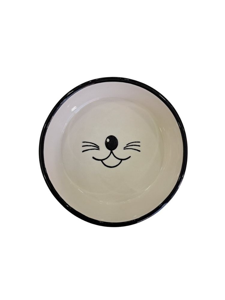 MAJO SERAMİK YUVARLAK MAMA SU KABI BIYIKLI SİYAH