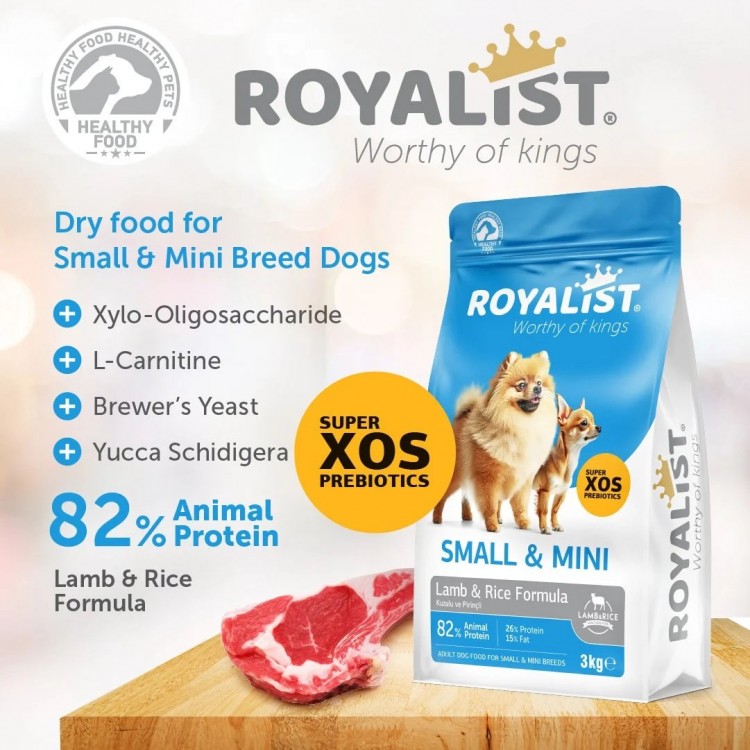 Royalist Küçük Irk Yetişkin Kuzulu & Pirinçli Köpek Maması 3 KG