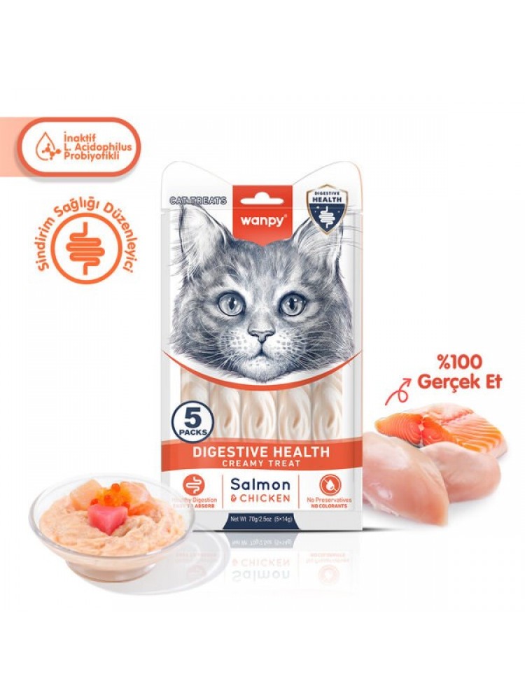 Wanpy Digestive Health Somon Balığı & Tavuk 12'li-F.Krema Ödül 5x14gr