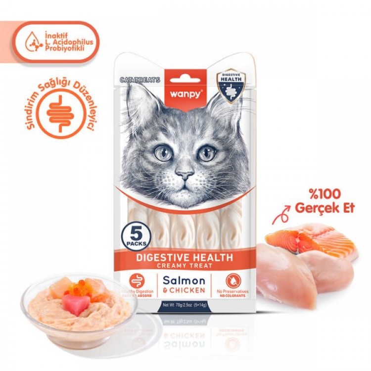Wanpy Digestive Health Somon Balığı & Tavuk 12'li-F.Krema Ödül 5x14gr Wanpy Digestive Health Somon Balığı & Tavuk 12'li-F.Krema Ödül 5x14gr