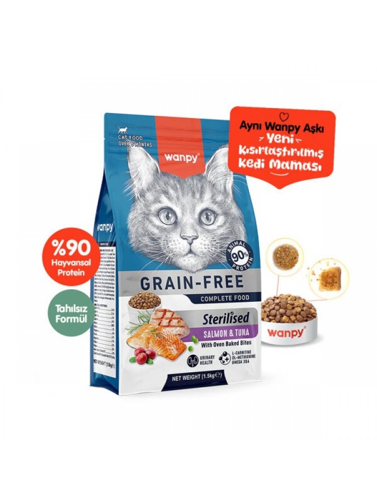 Wanpy Tahılsız Somon & Tuna Kısırlaştırılmış Kedi Maması 1,5 kg