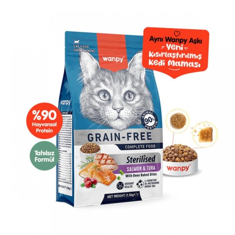 Wanpy Tahılsız Somon & Tuna Kısırlaştırılmış Kedi Maması 1,5 kg
