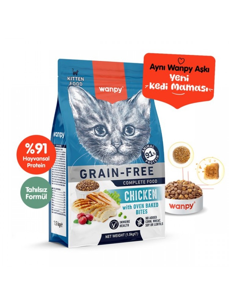 Wanpy Tahılsız Tavuklu Yavru Kedi Maması 1,5 kg